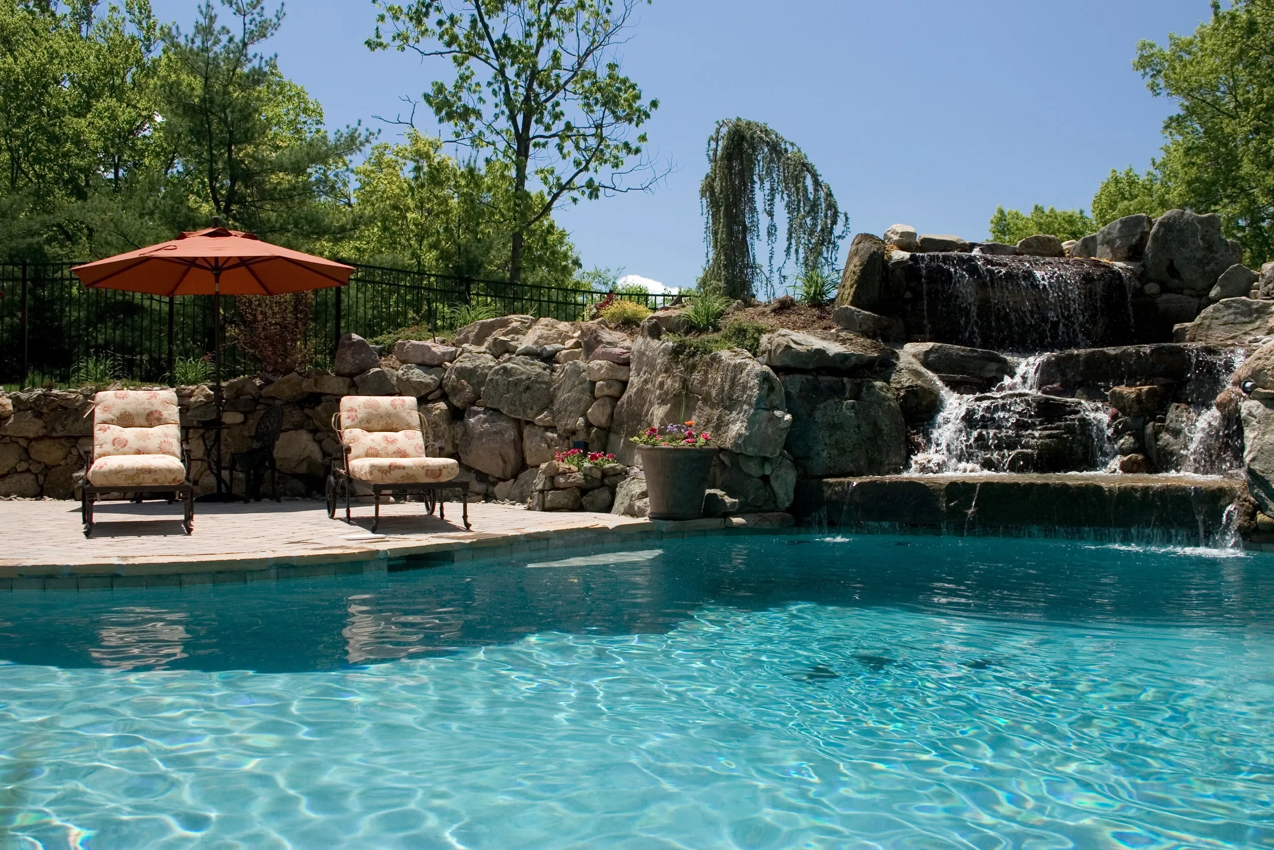Luxury pool with waterfall