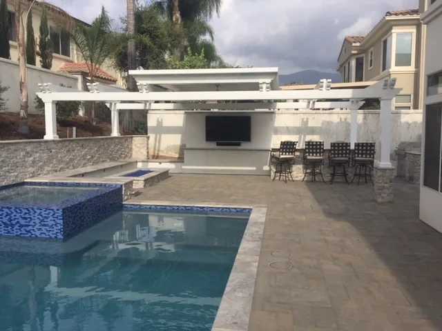 Modern pool patio entertainment area